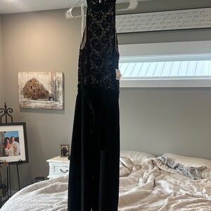 Ultra Flirt Black Lace Halter Jumpsuit with Tie Waist